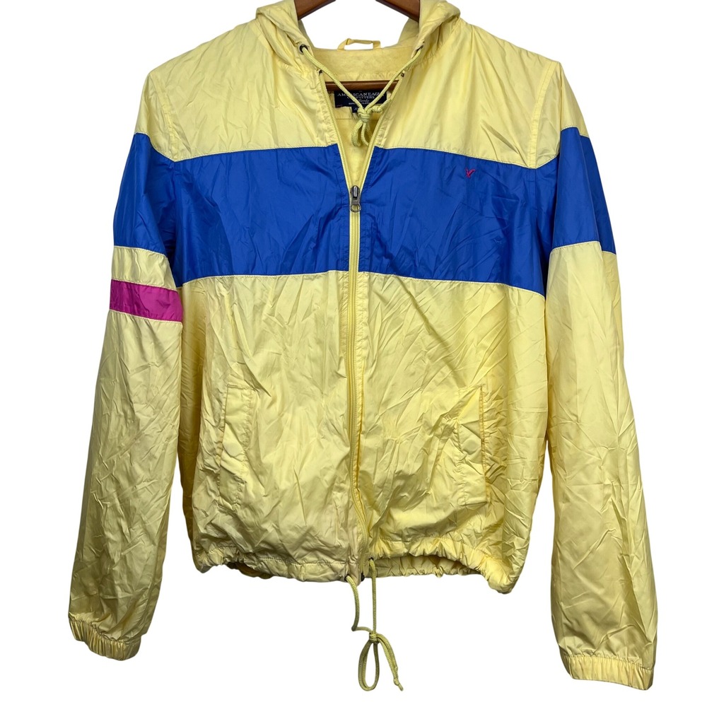 Vintage‎ Y2K American Eagle Hooded Windbreaker Jacket Womens XL Colorblock Logo